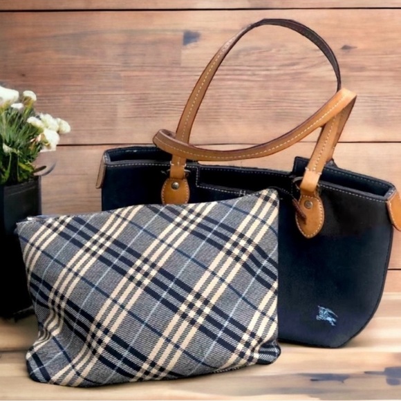 Burberry *Rare* Vintage Blue Label Two Way Tote Denim Nova Check $595 MSRP - Picture 1 of 7